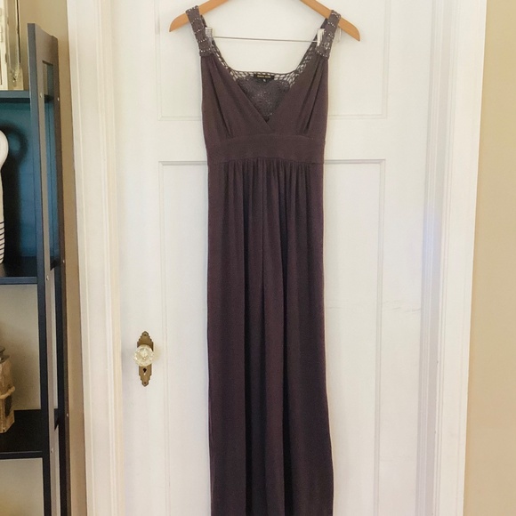 Gonca Style Dress Crochet Back Beaded Knit Jersey Gray One Size Empire Waist - Picture 7 of 10